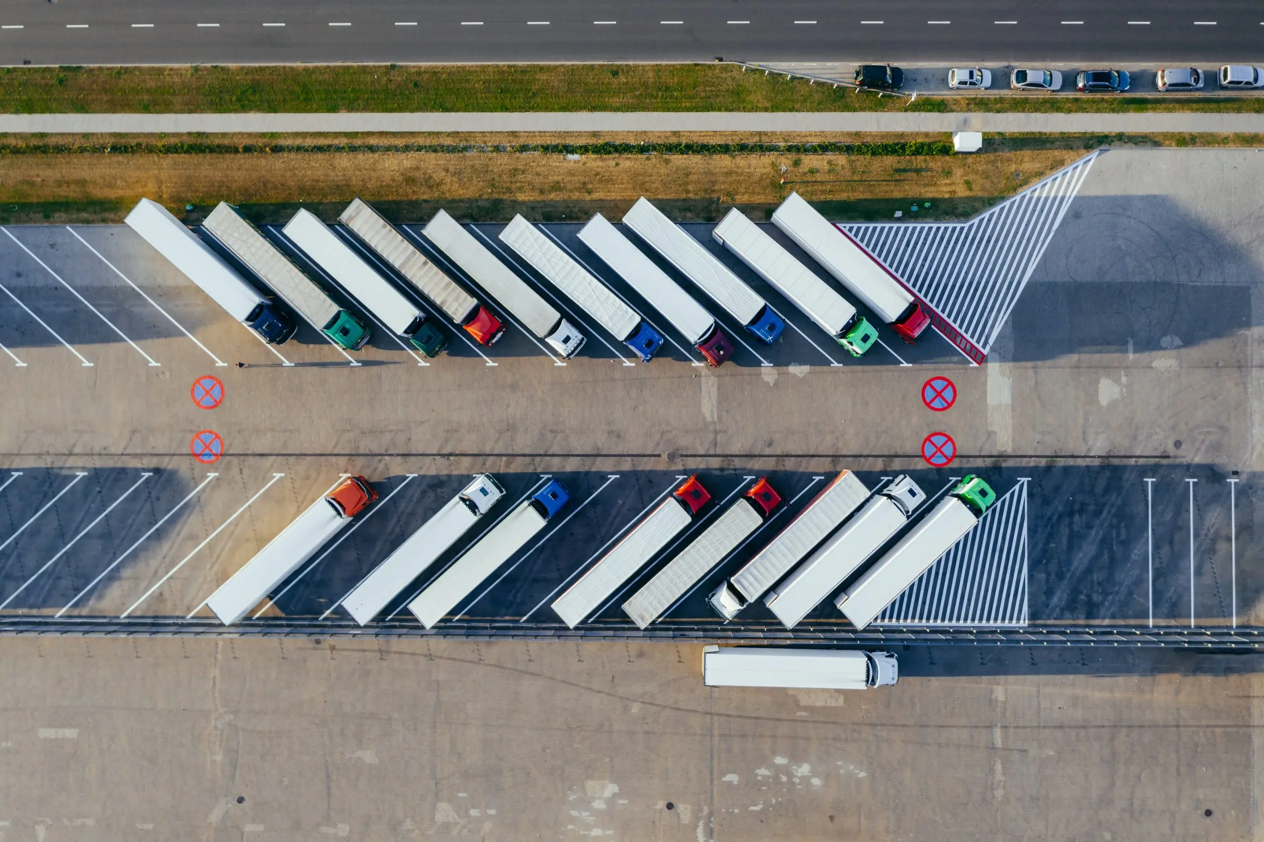 Semi truck with cargo trailer parking